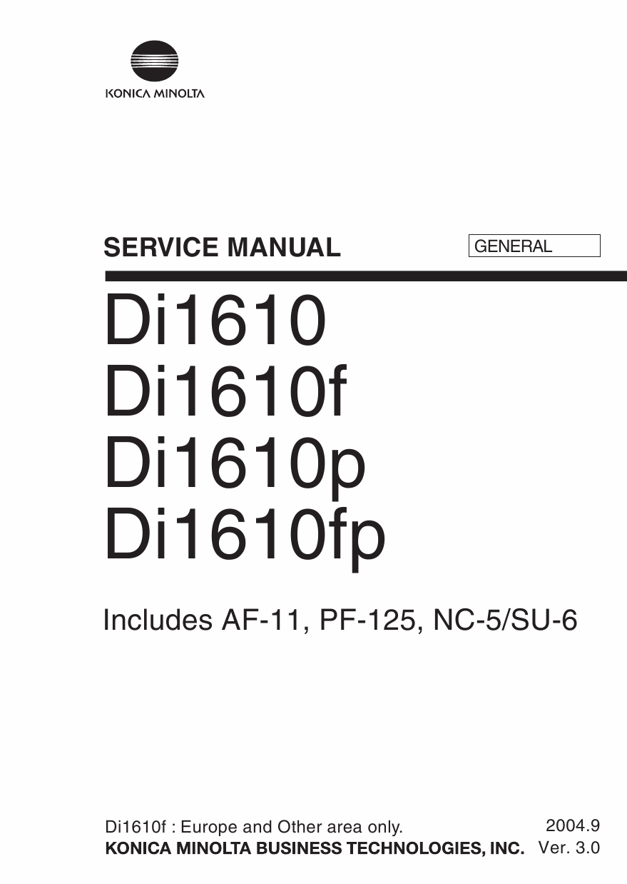 Konica-Minolta MINOLTA Di1610 Di1610f Di1610p Di1610fp GENERAL Service Manual-1